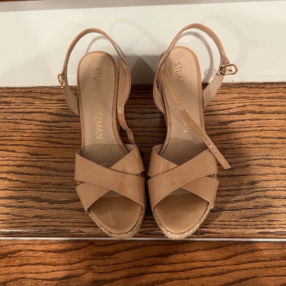 Stuart Weitzman Tan Espadrilles with Crisscross Straps